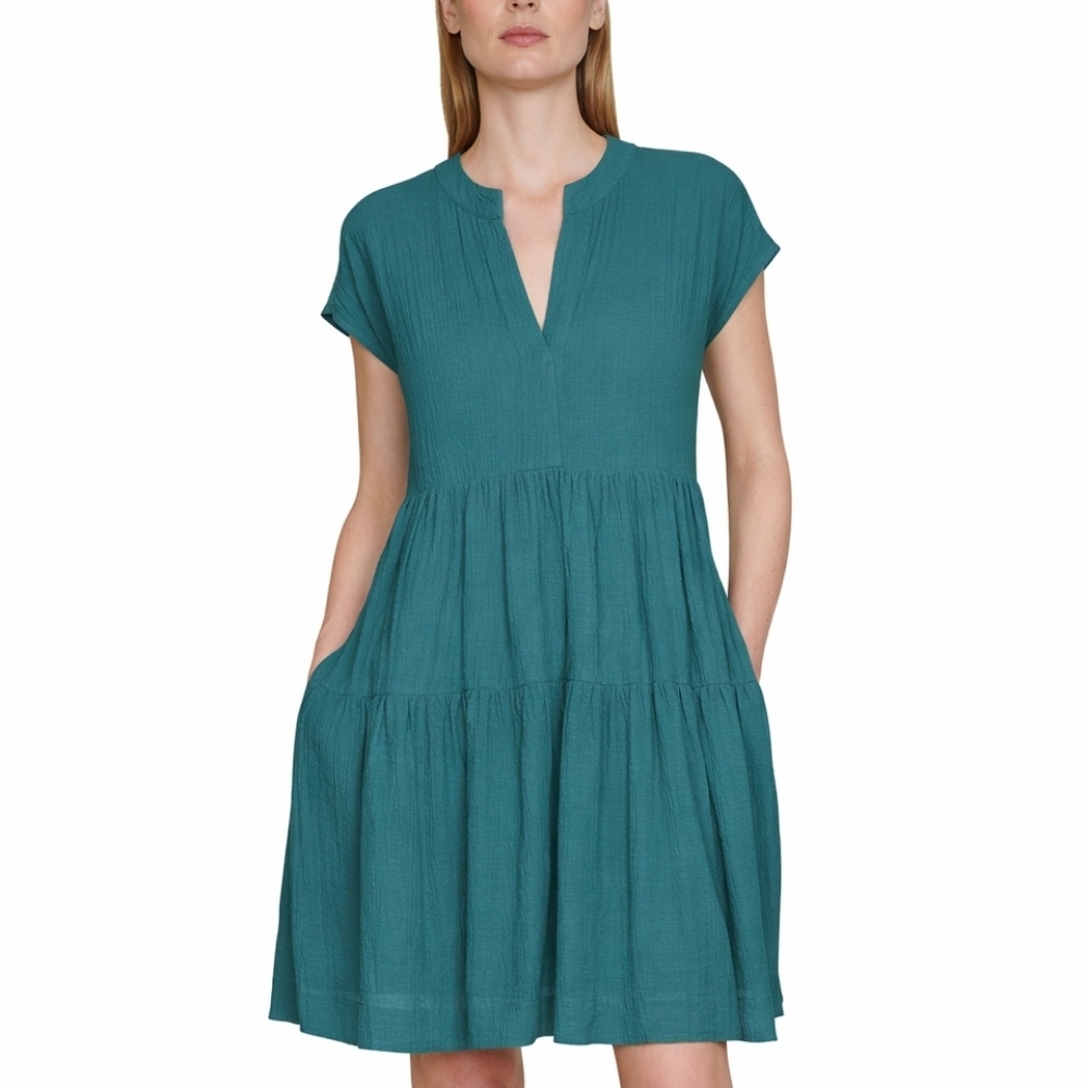 Calvin Klein Gauze Tiered Shift Dress Notch Neck